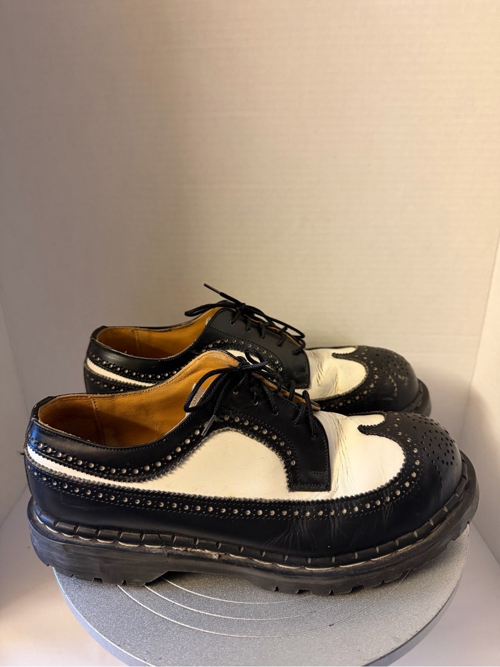 GripFast steel Toe Black White Leather Wingtips Brouge sz 8